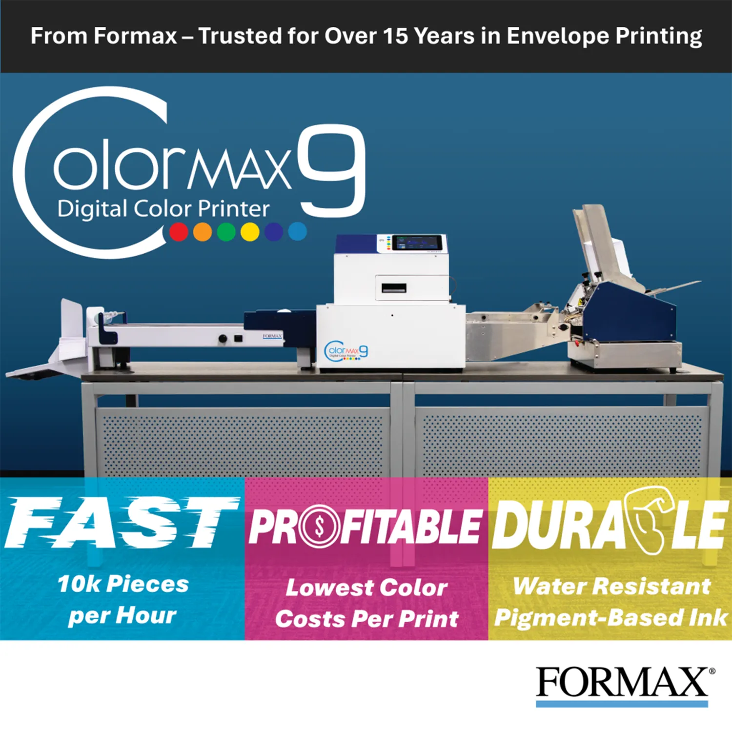 Formax ColorMax9C Digital Color Printing Machine with Conveyor for Envelopes & Documents
