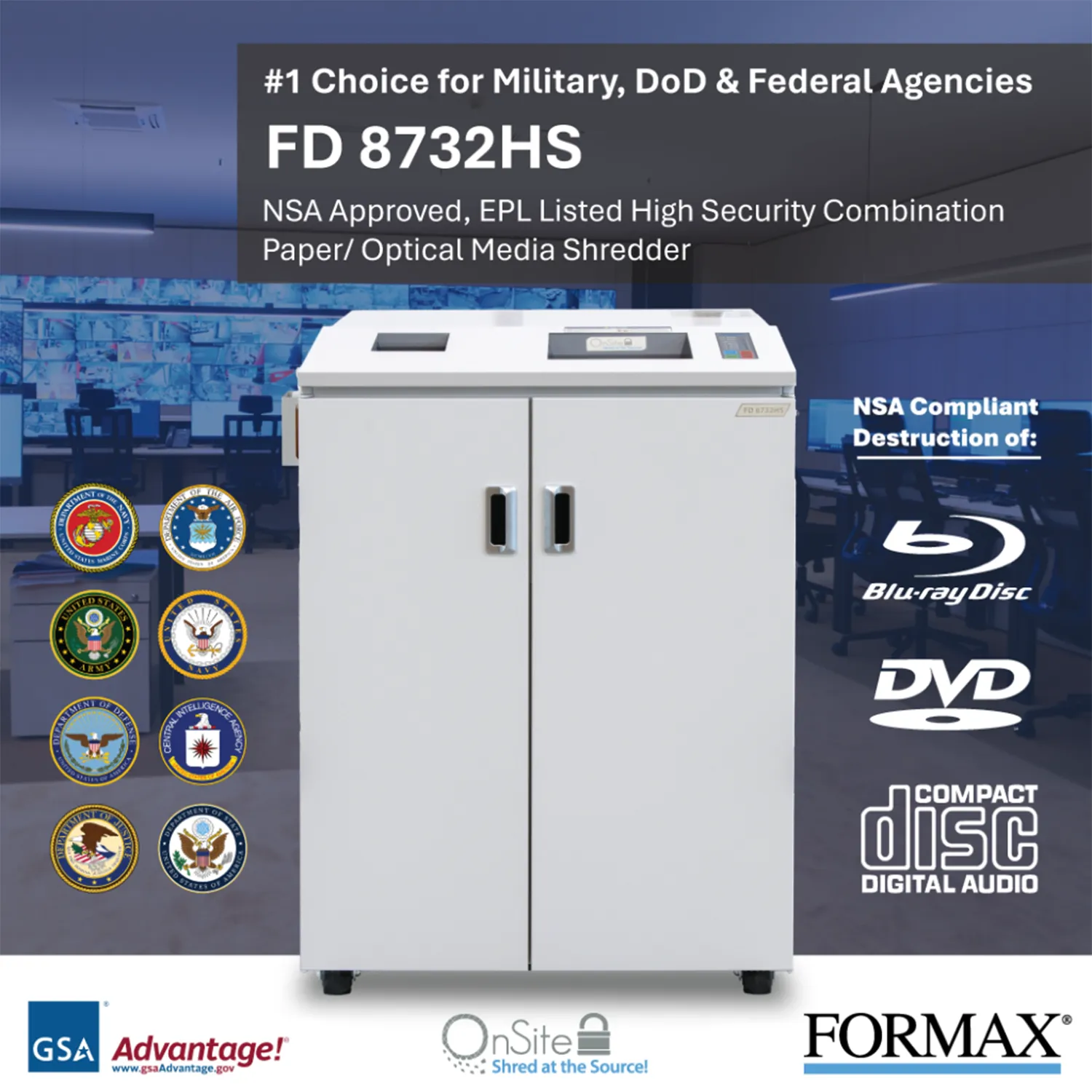Formax FD 8732HS Level 6 High-Security Cross-Cut Paper & Optical Media Shredder